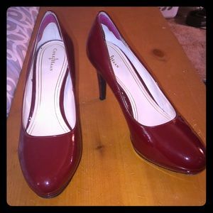 COLE HAAN OXBLOOD RED PATENT PLATFORM PUMPS